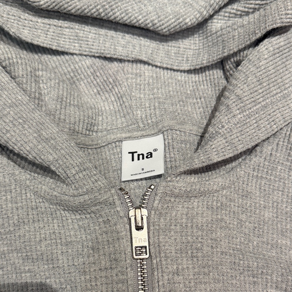 Women's Cropped Waffle Hooded Sweater - Light Gray - Picture 3 of 3